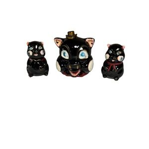 Vintage Black Pig Sugar Jar Salt Pepper Shakers JAPAN 1940s-50s Anthropomorphic